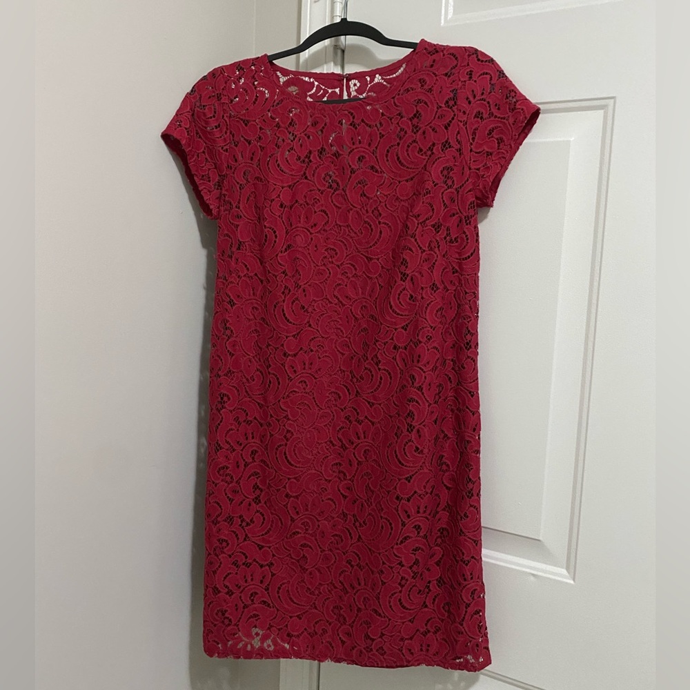 Loft Ann Taylor red lace dress sheath dress knee length lined summer dress 4 NEW
